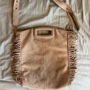 Maje Tan Suede Crossbody Bag with Fringe